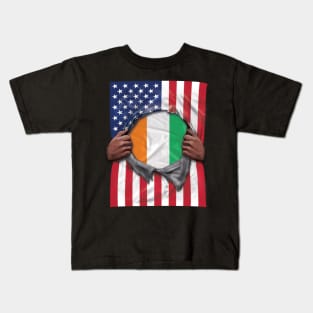 Ivory Coast Flag American Flag Ripped - Gift for Ivorian From Ivory Coast Kids T-Shirt
